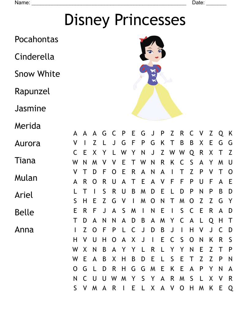 Disney Princesses Crossword WordMint