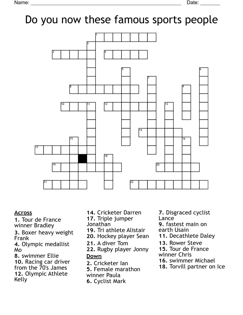 Do You Now These Famous Sports People Crossword WordMint