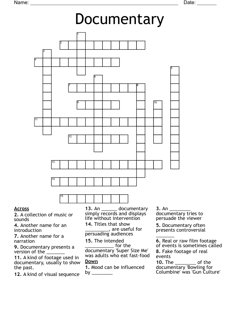 Documentary Crossword WordMint