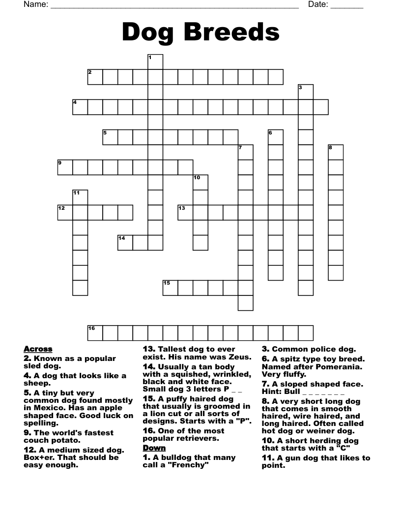 Dog Breeds Crossword WordMint