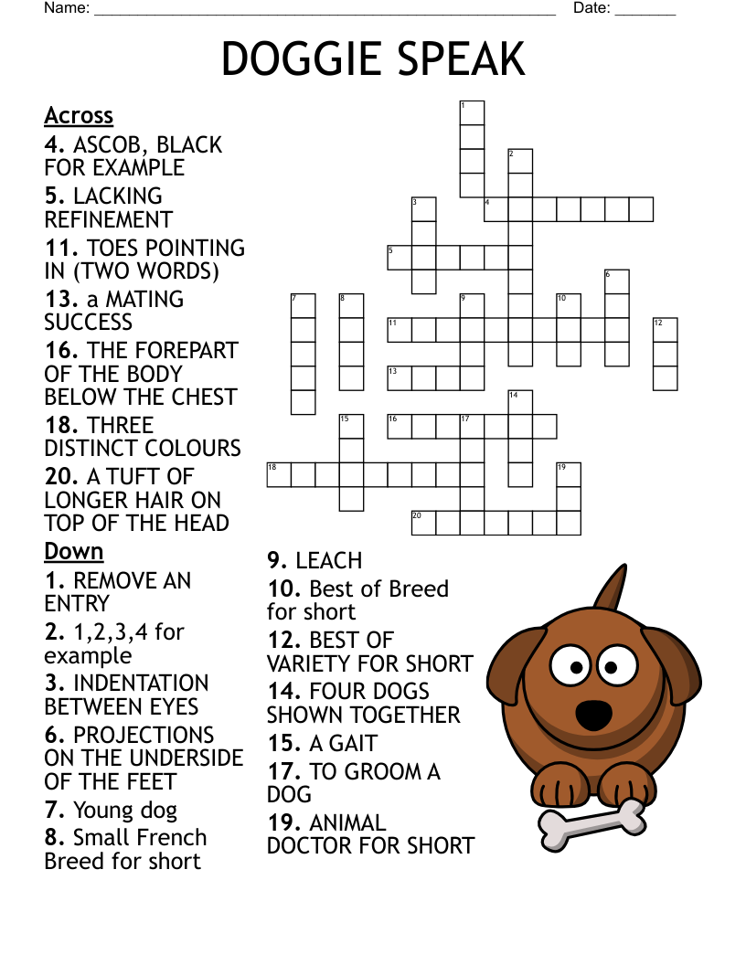 Dog Crossword Puzzles For Kids