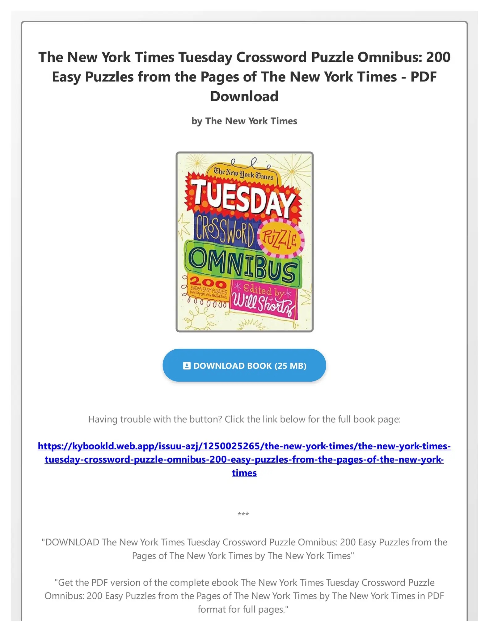 DOWNLOAD The New York Times Tuesday Crossword Puzzle Omnibus 200 Easy Puzzles From The Pages Of The By BorerSrgt Issuu