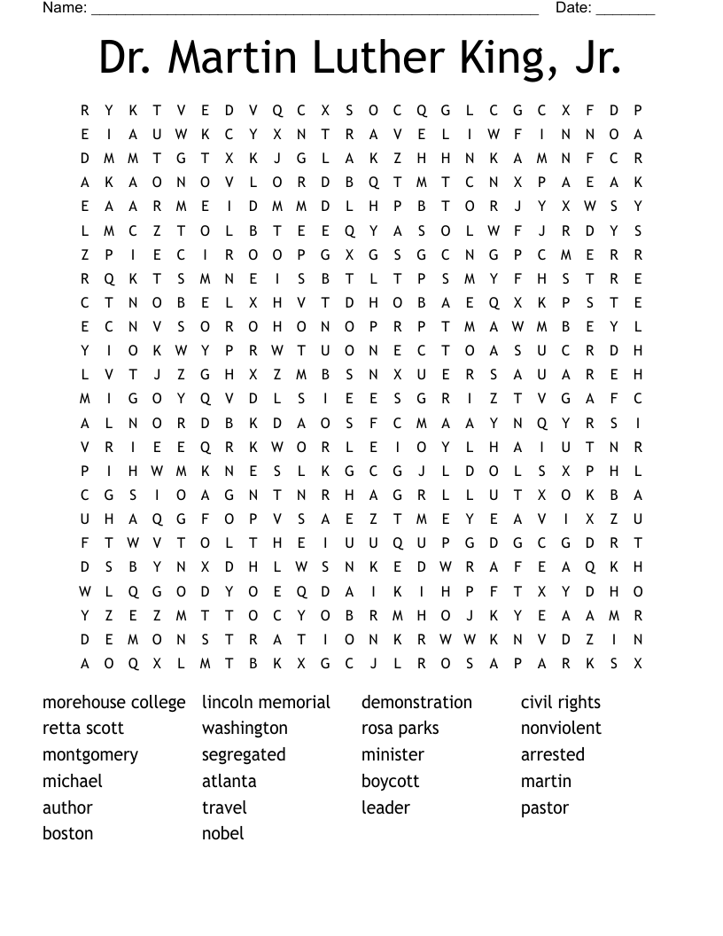 Dr Martin Luther King Jr Word Search WordMint