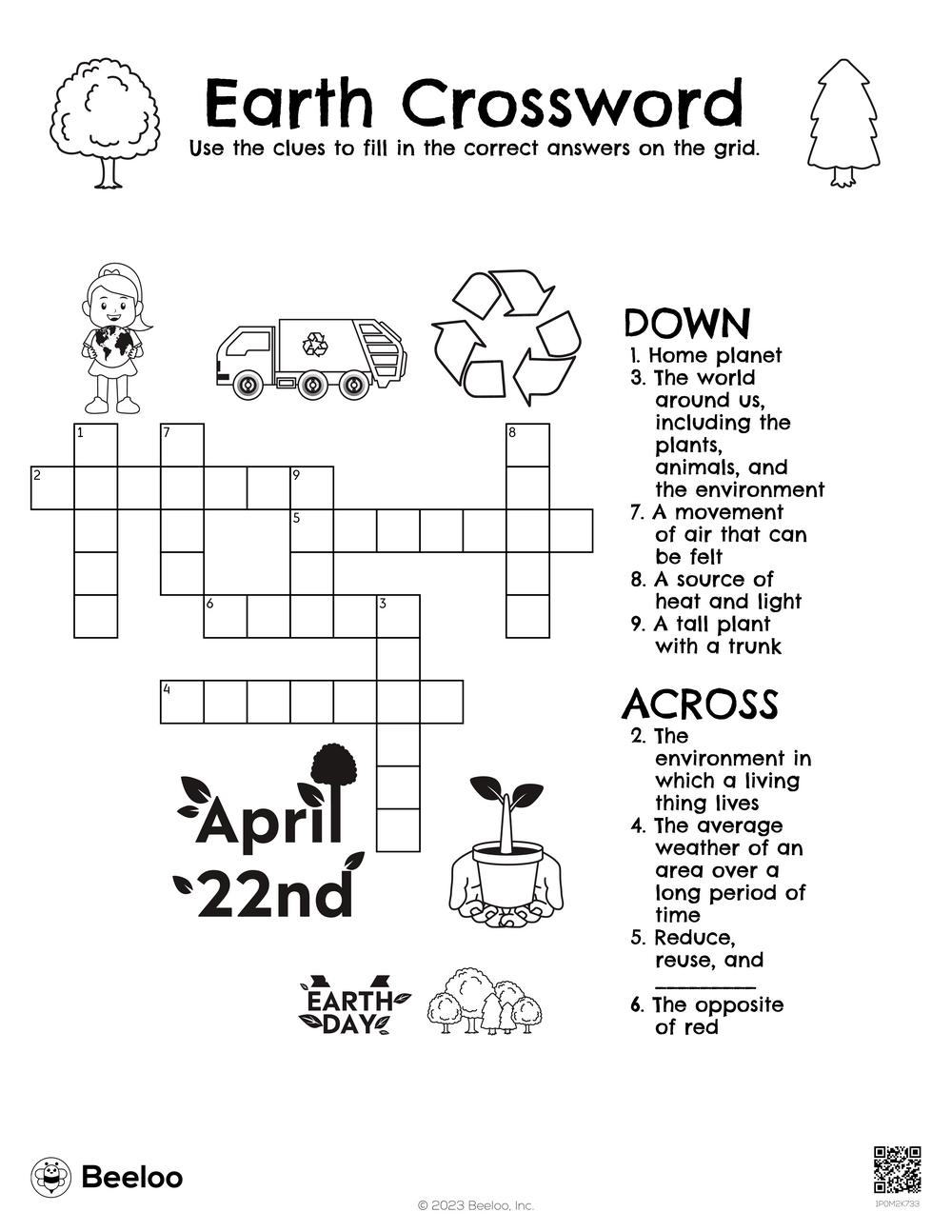 Earth Day themed Crossword Puzzles Beeloo Printable Crafts And Activities For Kids