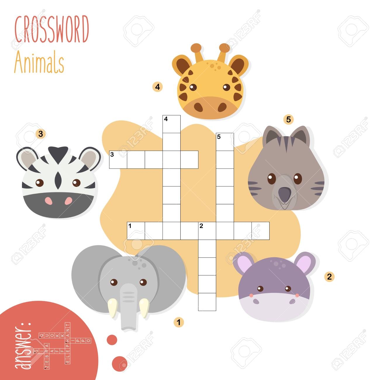 Easy Crossword Puzzle Animals For Children In Elementary And Middle School Fun Way To Practice Language Comprehension And Expand Vocabulary Includes Answers Vector Illustration Royalty Free SVG Cliparts Vectors And Stock Illustration Image