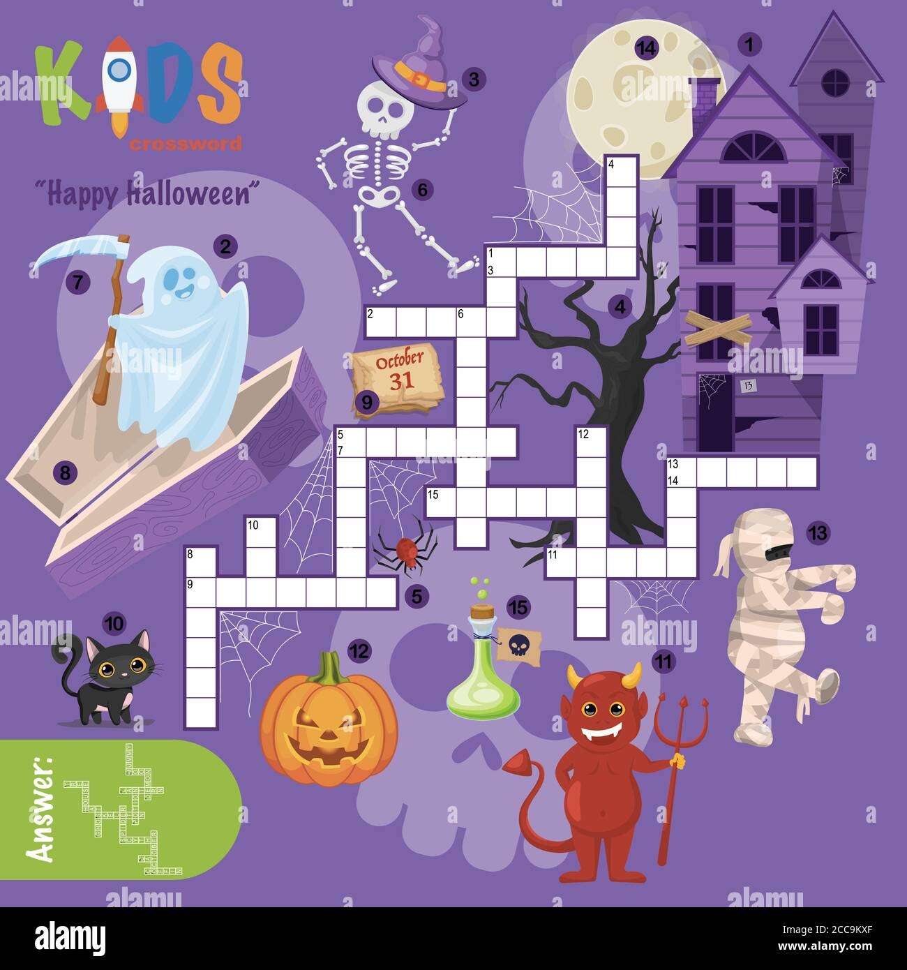 Easy Crossword Puzzle Happy Halloween For Children In Elementary And Middle School Fun Way To Practice Language Comprehension And Expand Vocabular Stock Vector Image Art Alamy