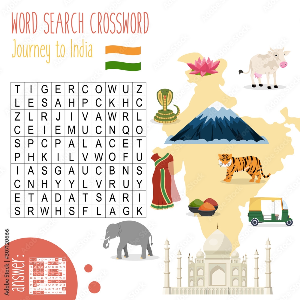 Easy Crossword Puzzle Journey To India For Children In Elementary And Middle School Fun Way To Practice Language Comprehension And Expand Vocabulary Includes Answers Vector Illustration Stock Vector Adobe Stock