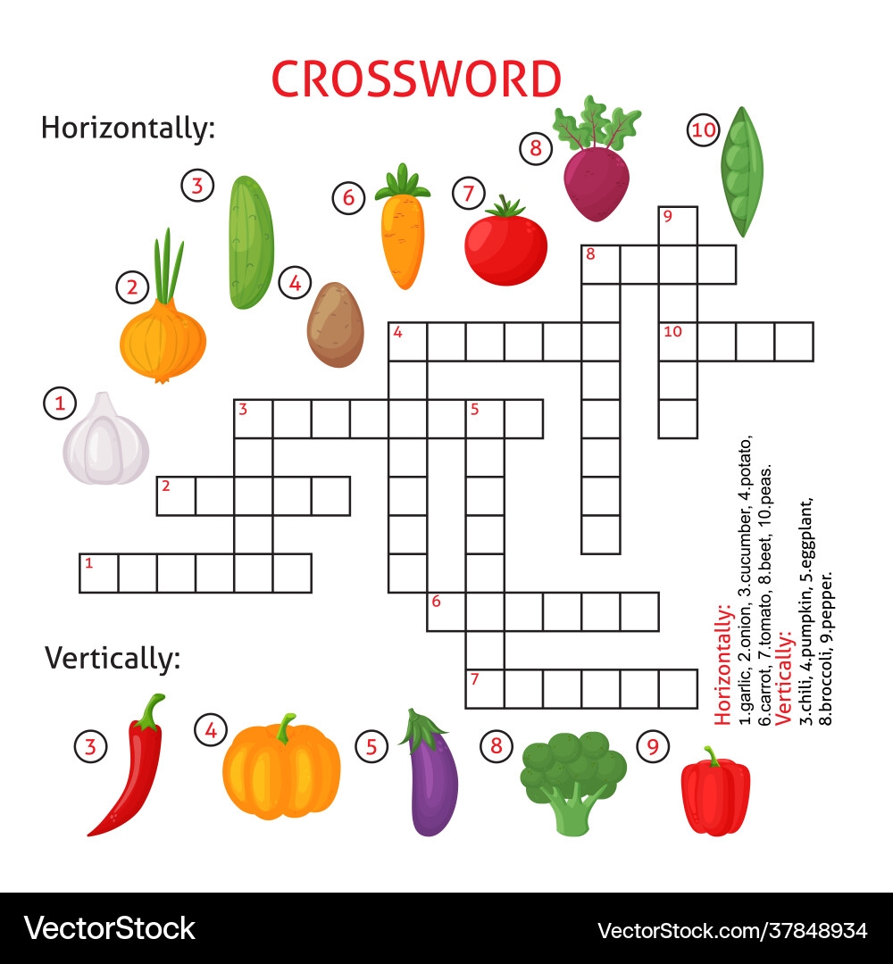Easy Crossword Puzzle Name That Vegetable Vector Image