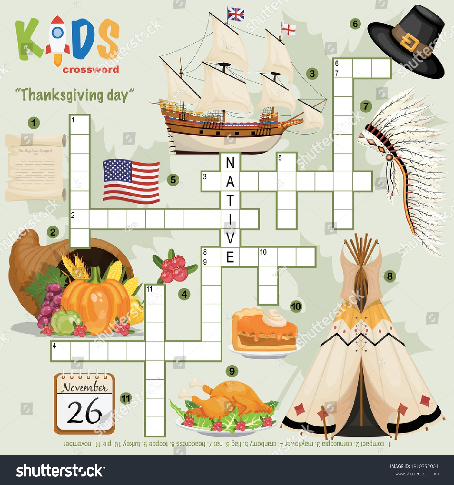 Easy Crossword Puzzle Thanksgiving Day Children Stock Vector Royalty Free 1810752004 Shutterstock