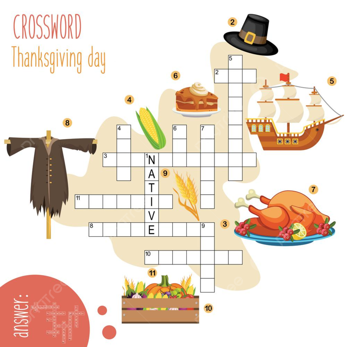 Easy Crossword Puzzle Thanksgiving Day Template Download On Pngtree