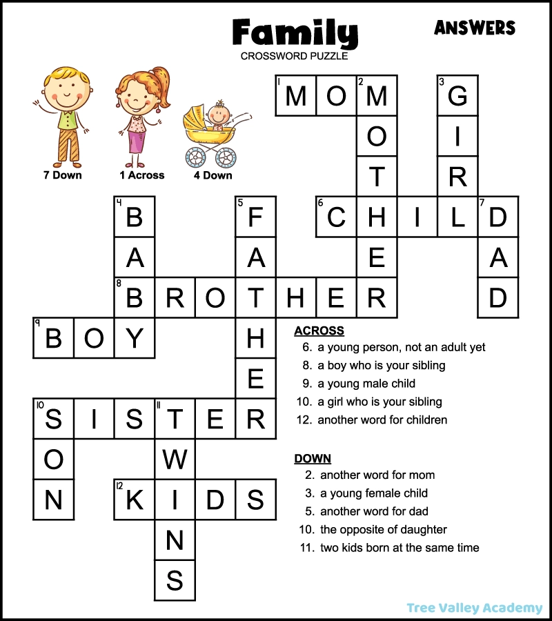 Easy Family Crossword Puzzle Tree Valley Academy