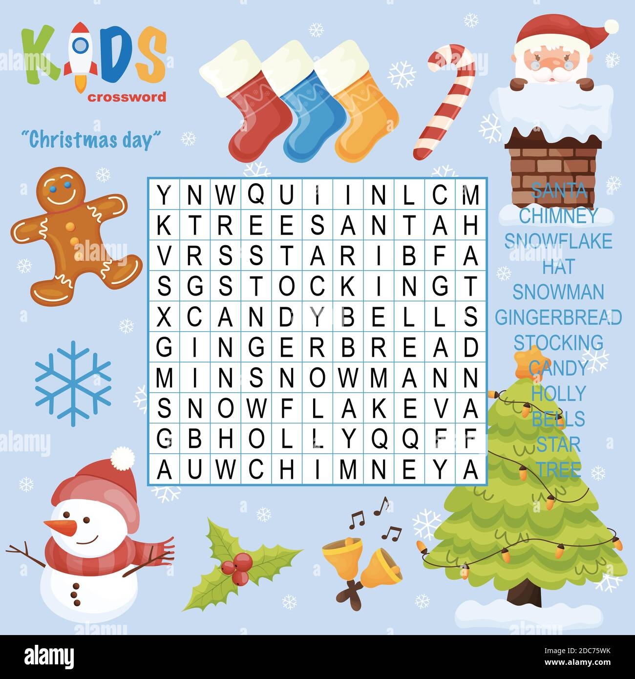 Easy Word Search Crossword Puzzle Christmas Day For Children In Elementary Primary And Middle School Fun Way To Practice Language Comprehension A Stock Vector Image Art Alamy