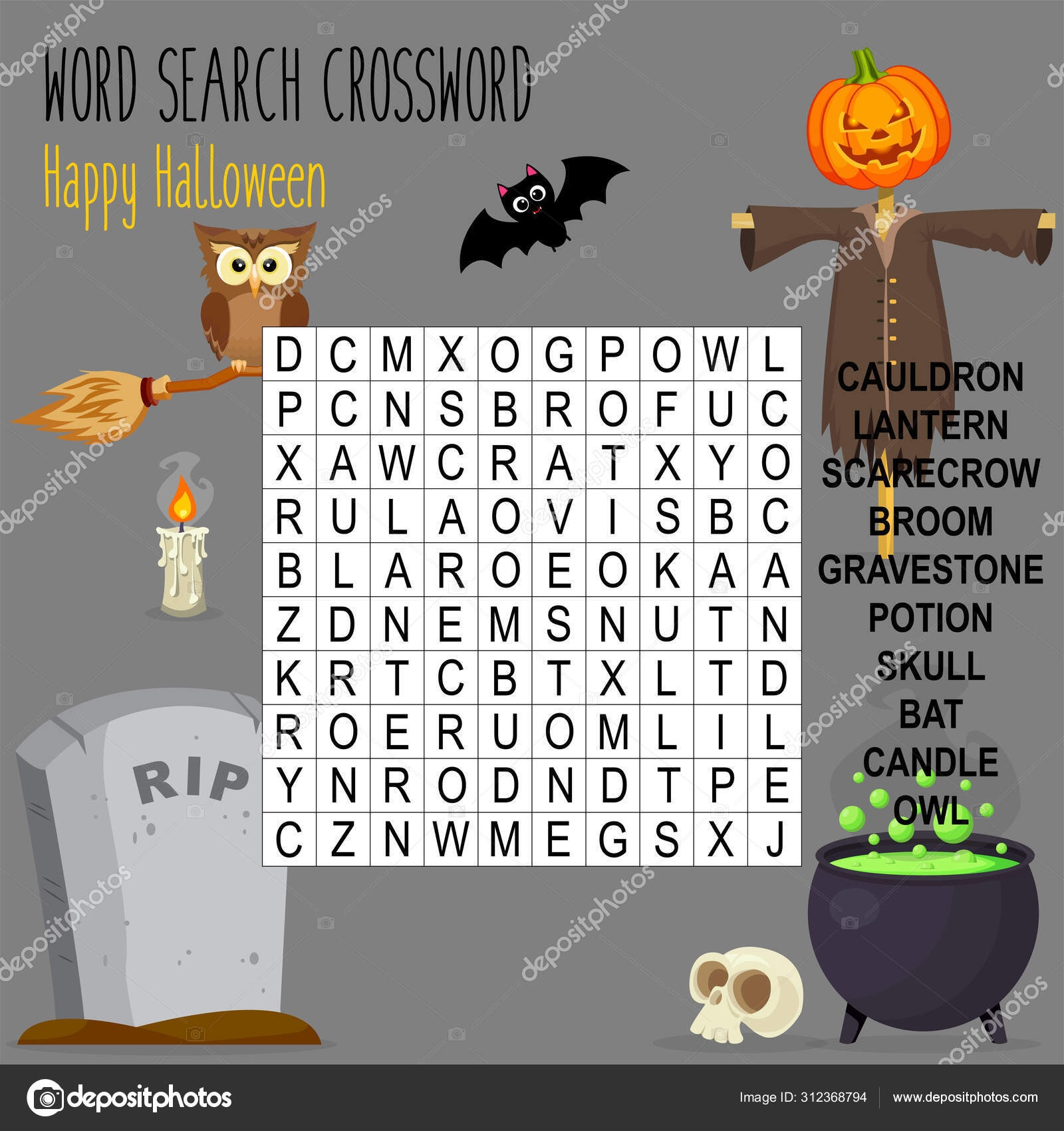 Easy Word Search Crossword Puzzle Happy Halloween Children Elementary Middle Stock Vector By yekaterinalim 312368794