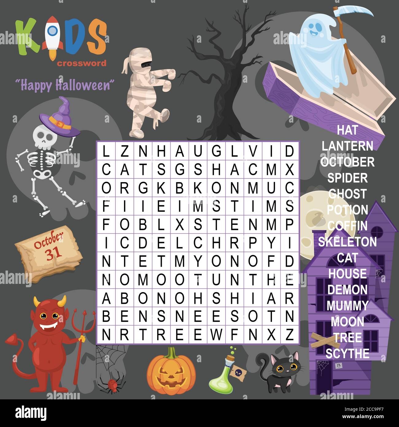 Easy Word Search Crossword Puzzle Happy Halloween For Children In Elementary And Middle School Fun Way To Practice Language Comprehension And Expa Stock Vector Image Art Alamy
