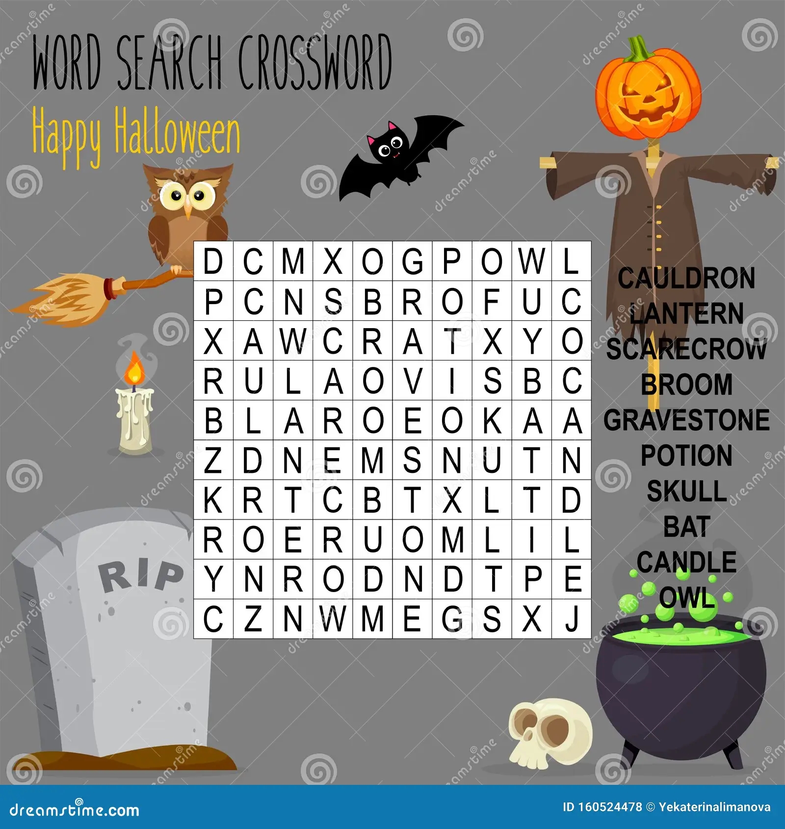 Easy Word Search Crossword Puzzle Happy Halloween Stock Vector Illustration Of Gravestone Cross 160524478