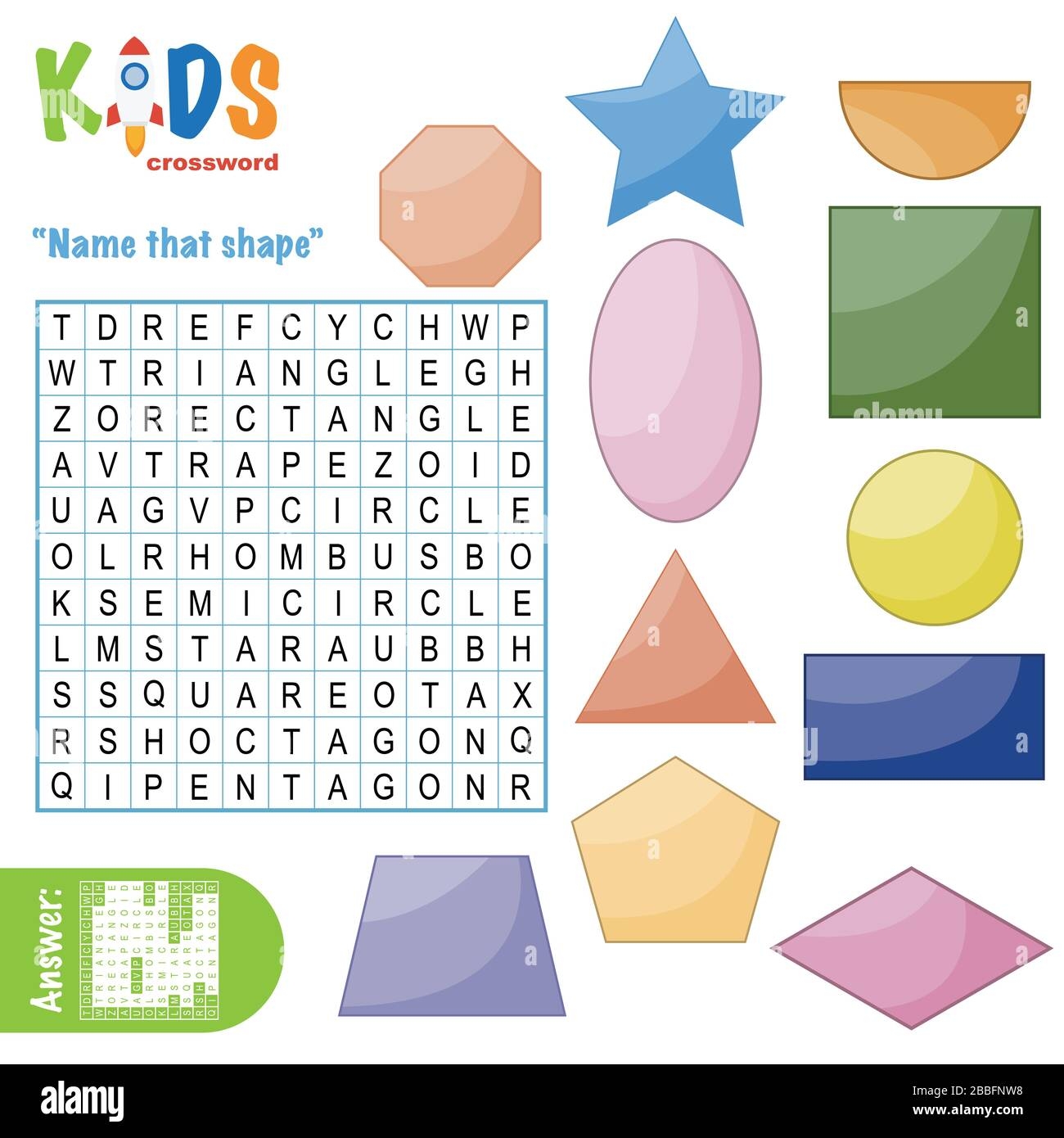 Easy Word Search Crossword Puzzle Name That Shape For Children In Elementary And Middle School Fun Way To Practice Language Comprehension And Expa Stock Vector Image Art Alamy