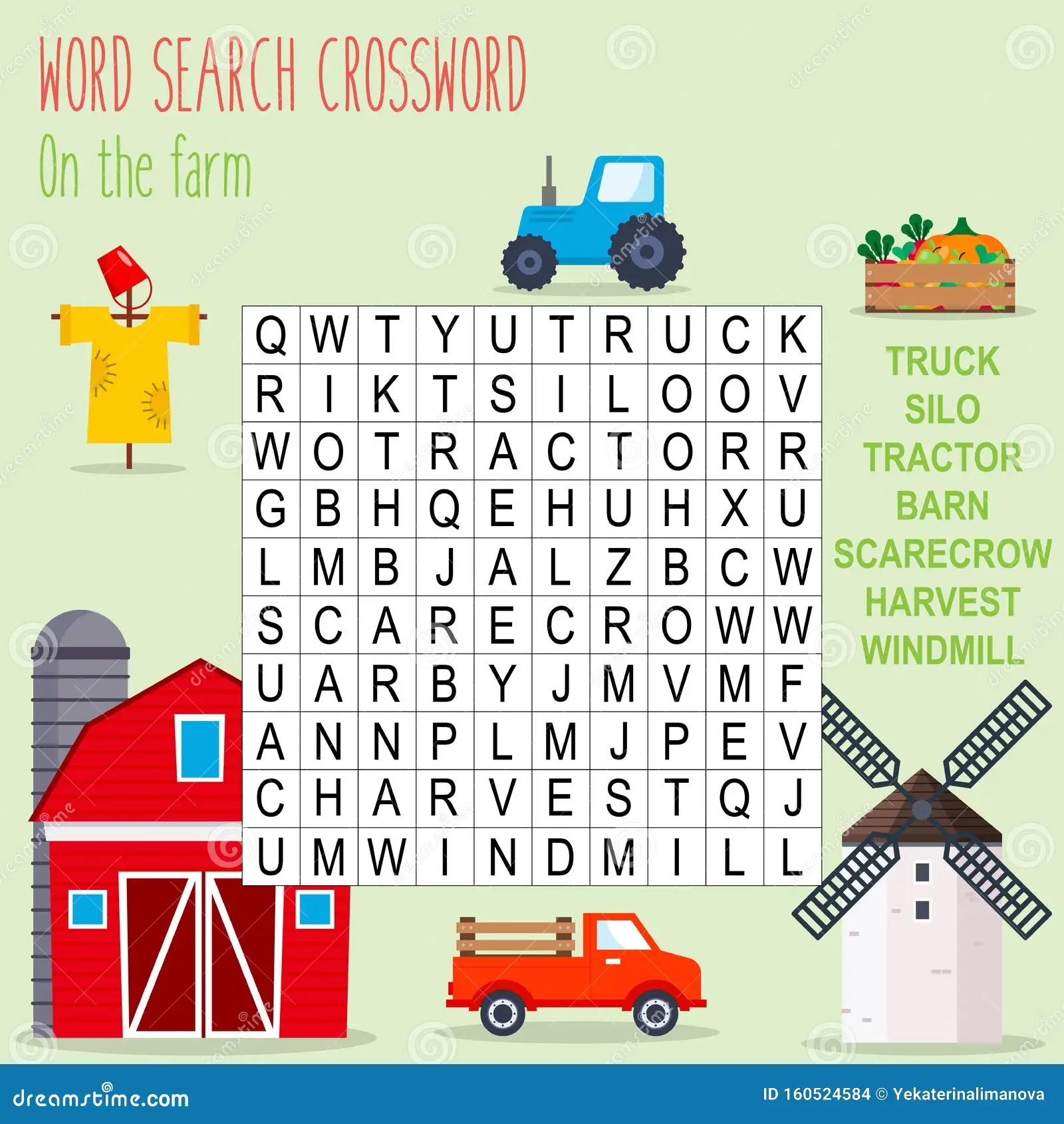 Easy Word Search Crossword Puzzle on The Farm Stock Vector Illustration Of Game Keyword 160524584