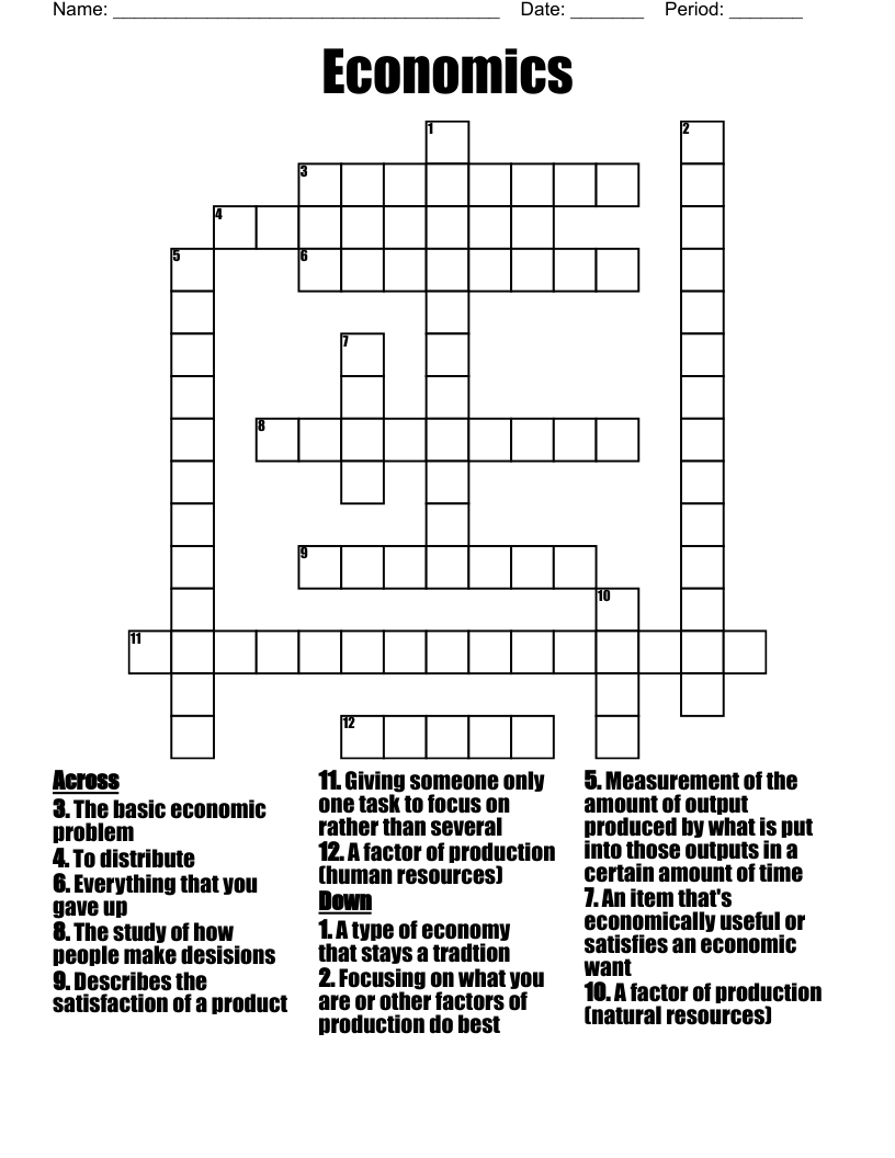 Economics Crossword Puzzle Answer Key
