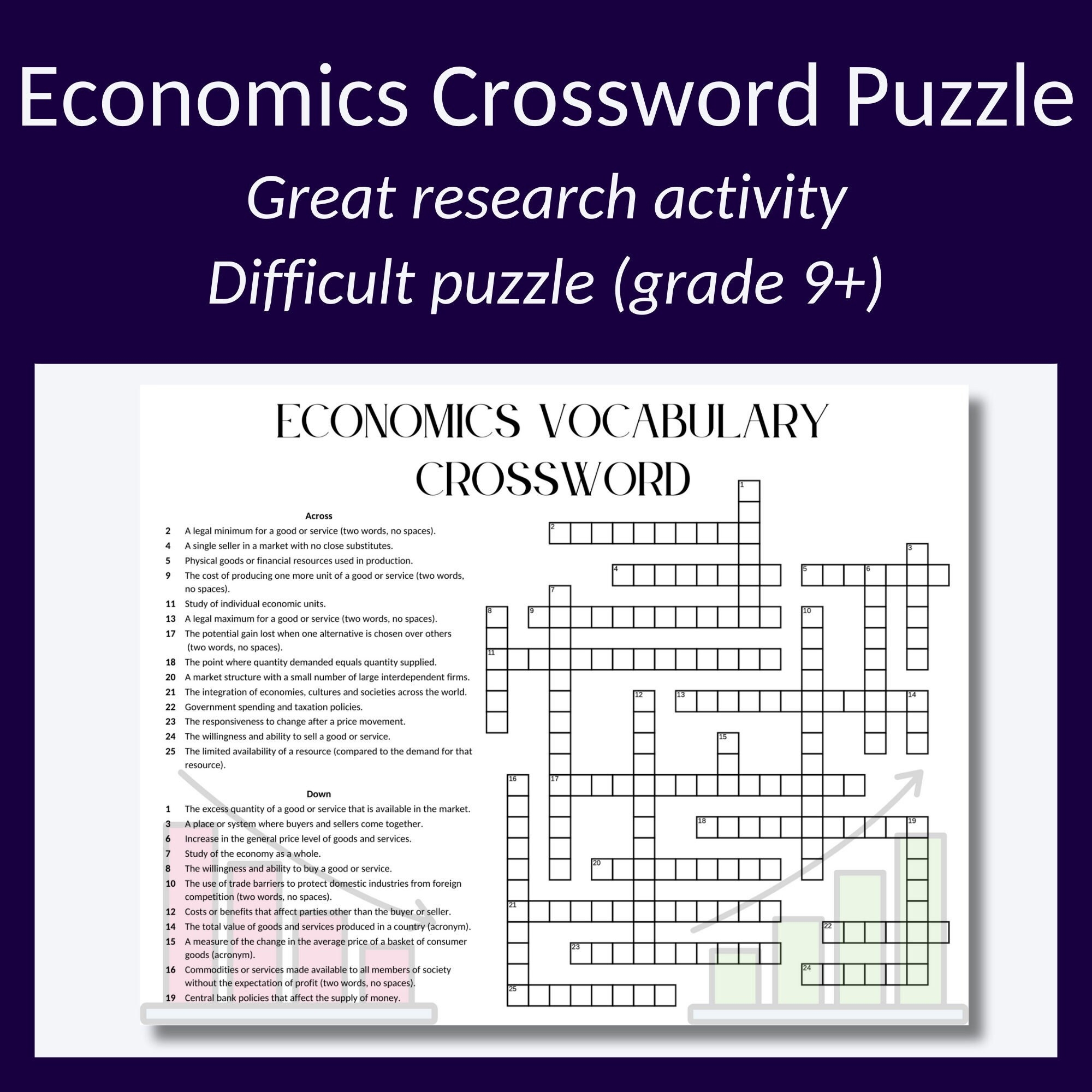 Economics Vocabulary Crossword Puzzle microeconomics And Macroeconomics To Reinforce Learning Or Build Vocab Best For Adults Or Teenagers Etsy