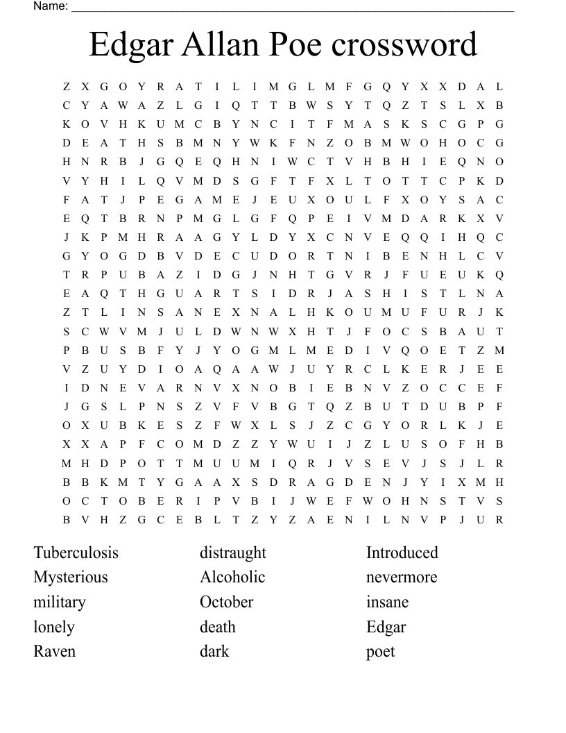 Edgar Allan Poe Crossword Word Search WordMint