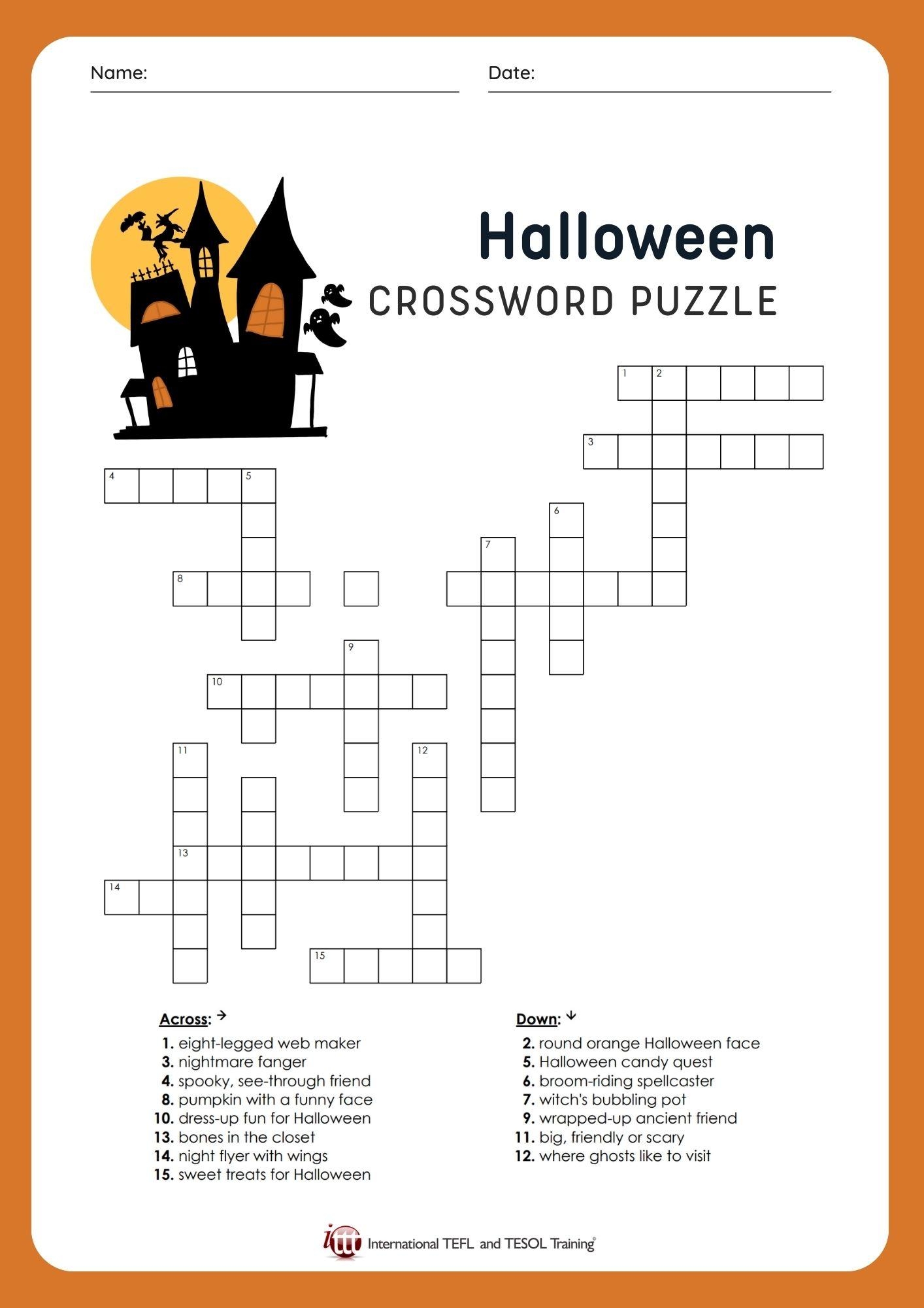 Crossword Puzzles For Halloween Printable