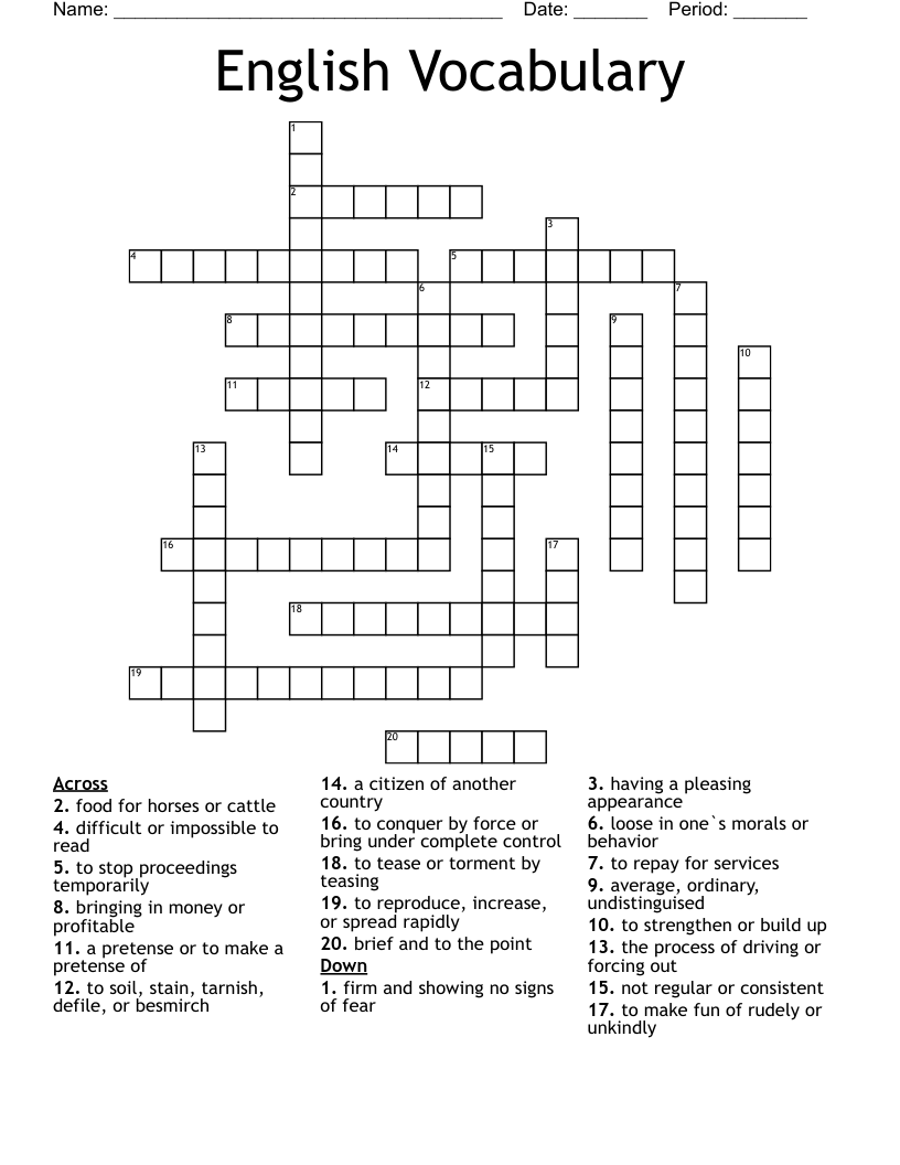 English Vocabulary Crossword WordMint