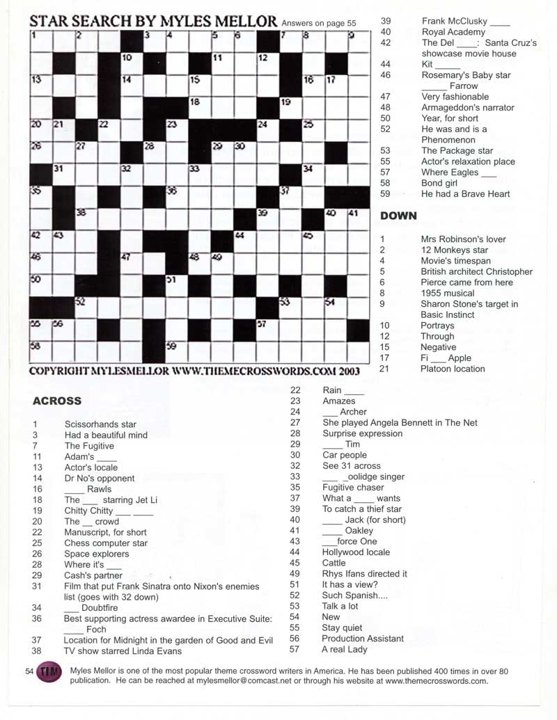 Entertainment Music TV Celebs Theme Crosswords