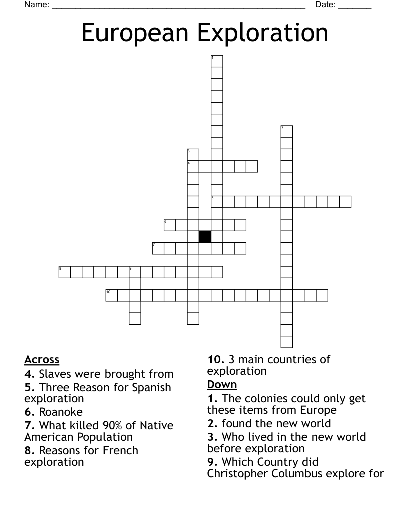 European Exploration Crossword WordMint