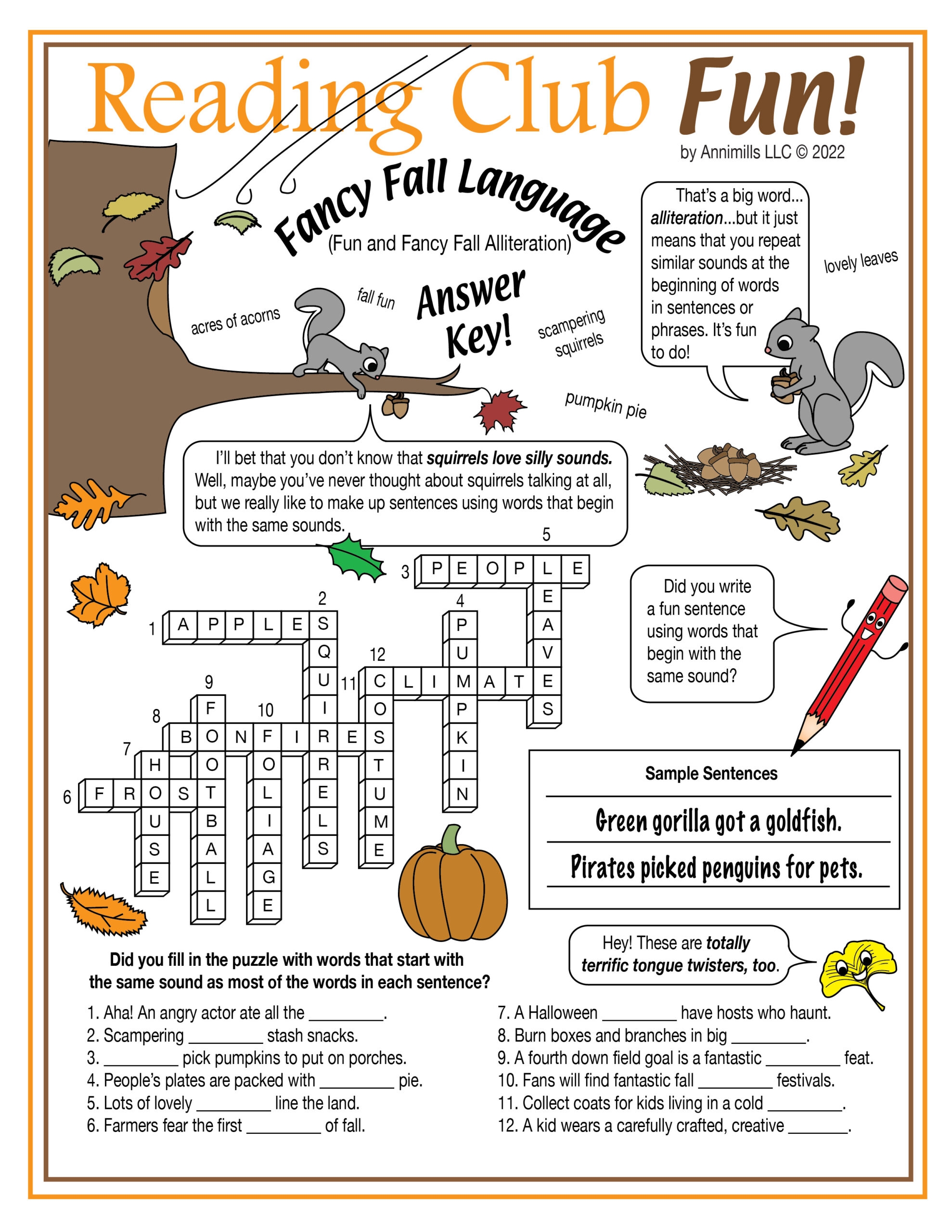 Fall Alliteration Printable Crossword Puzzle Made By Teachers