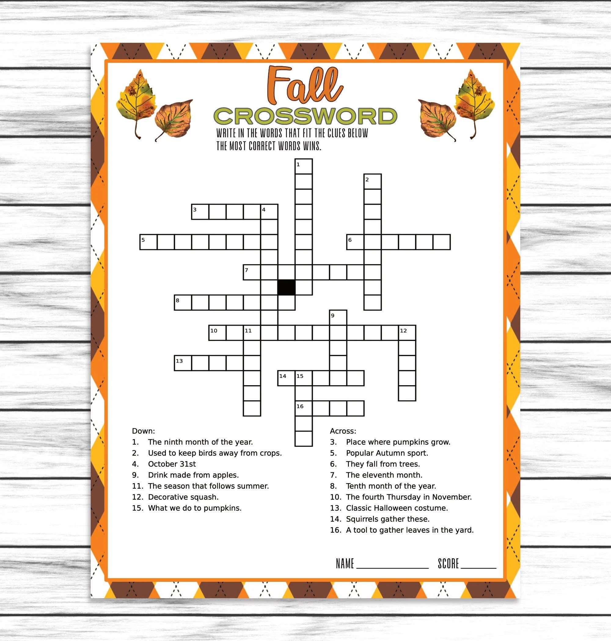 Fall Crossword Puzzle Quiz Fall Party Word Game Autumn Game For Adults Kids Autumn Party Printable Virtual Game Family Game Instant Etsy