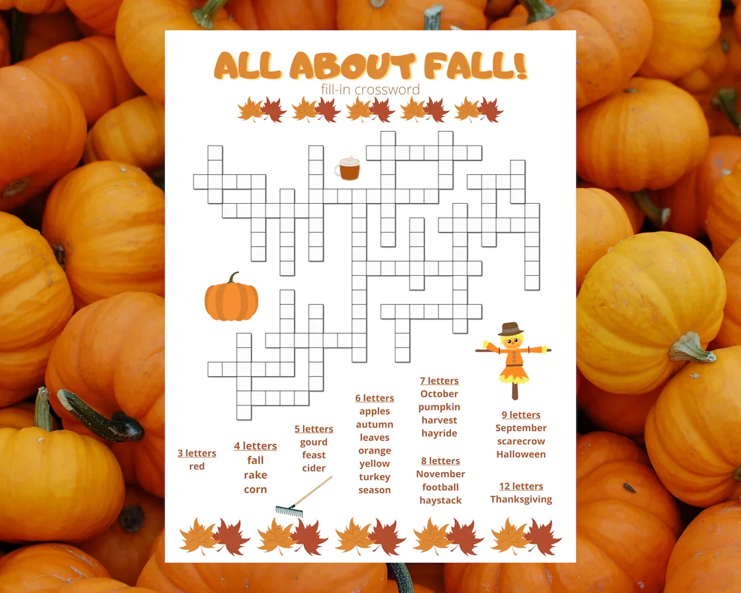 Fall Fill in Crossword Puzzle Etsy