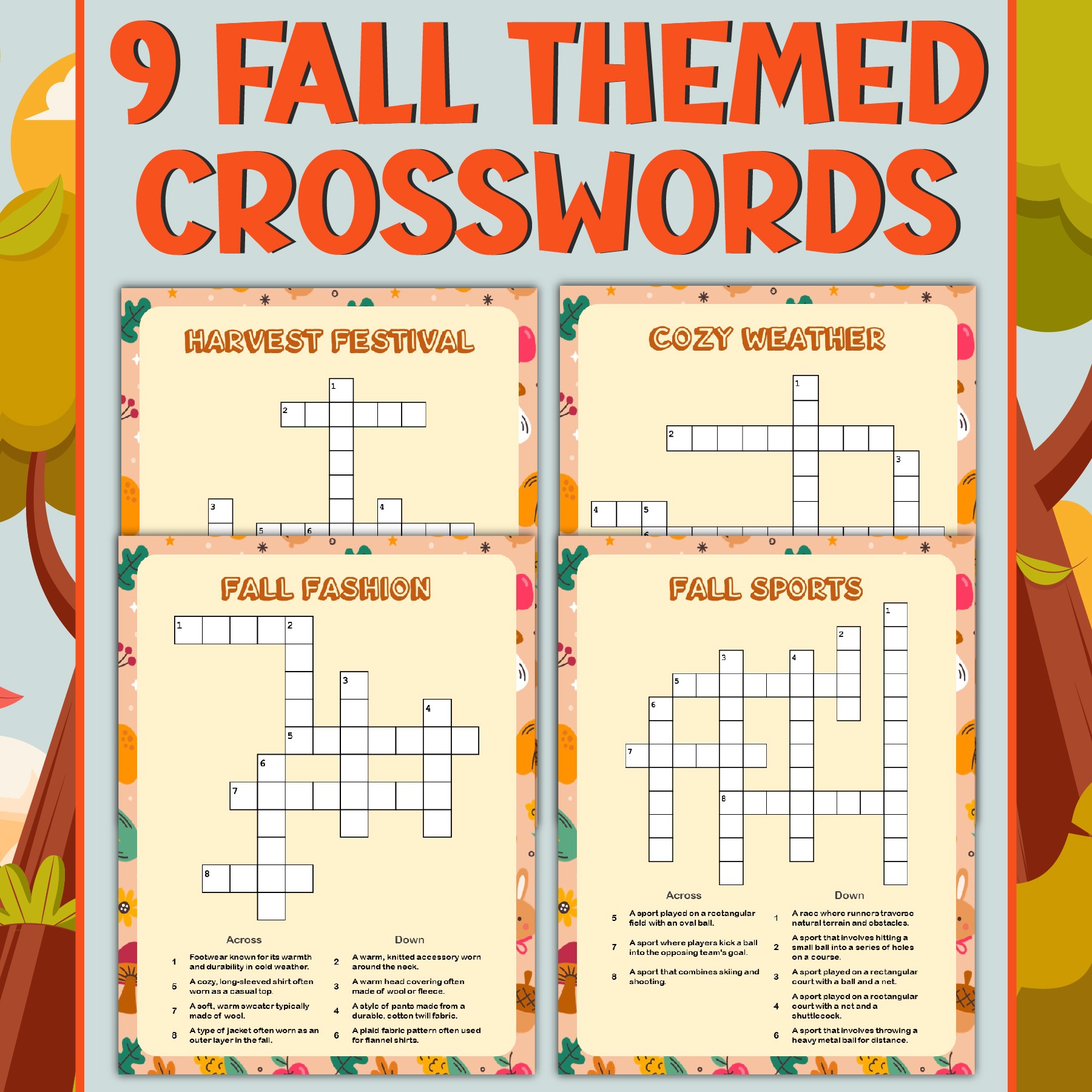 Fall Time Activities Autumn Themed Crossword Puzzles Funny Puzzles For Kids Made By Teachers