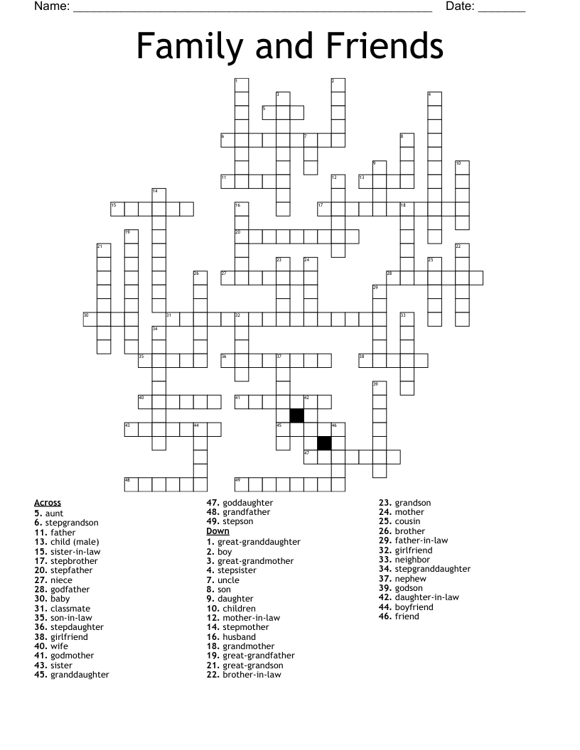 Family And Friends Crossword WordMint