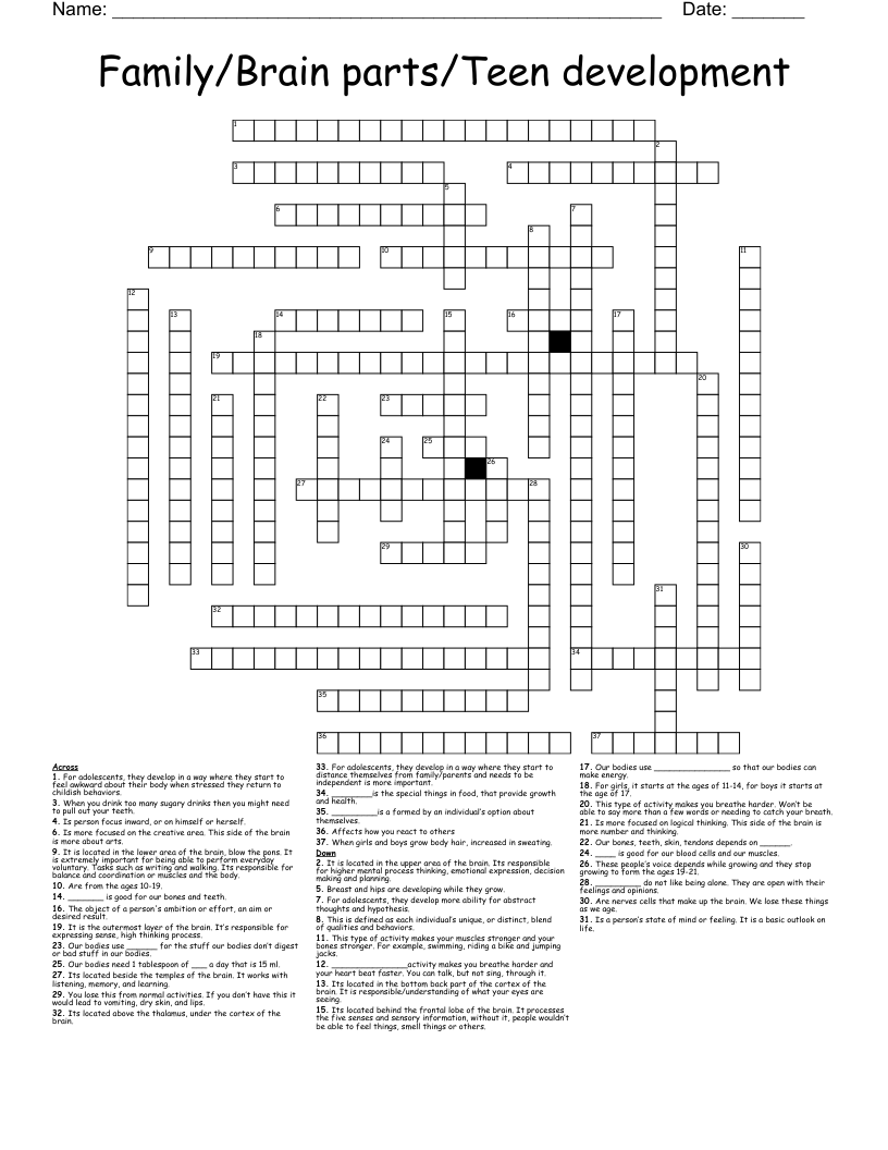 Crossword Puzzle For Teens