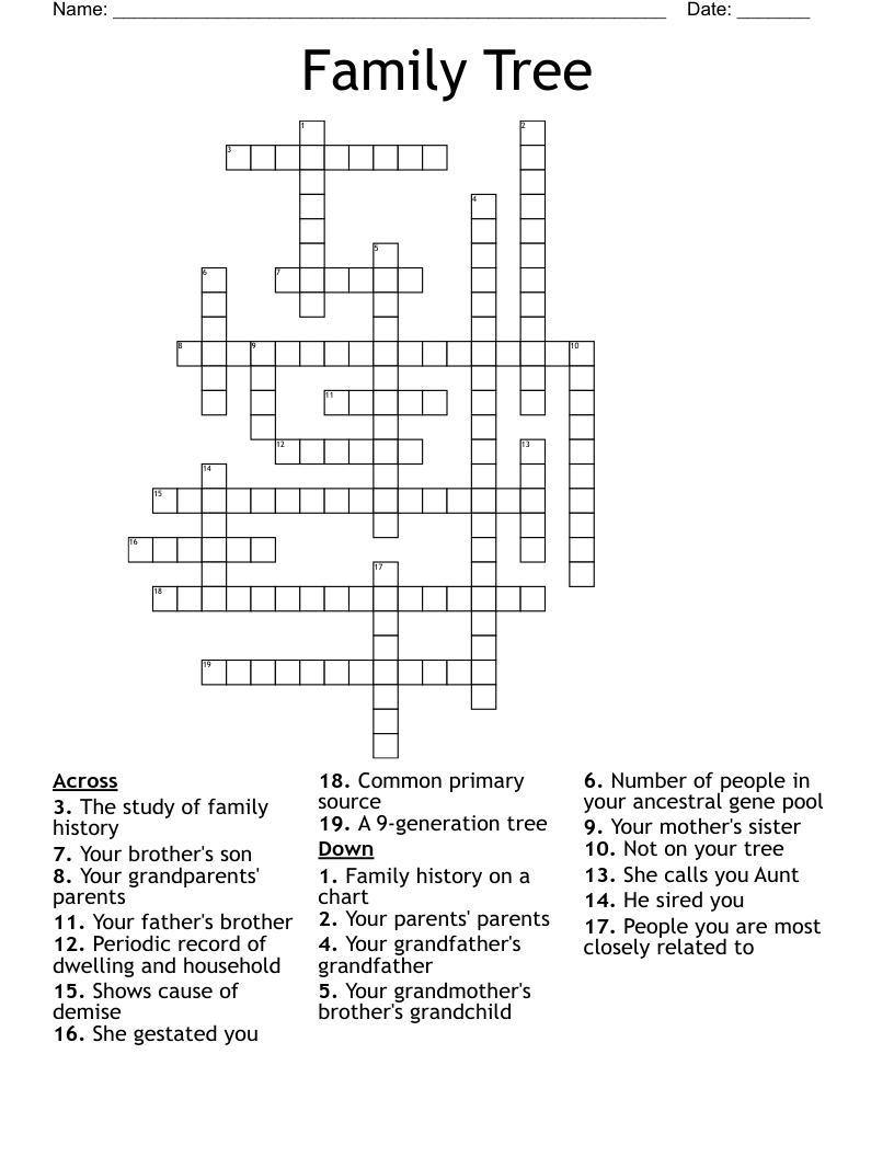 Crossword Puzzle With Family Names