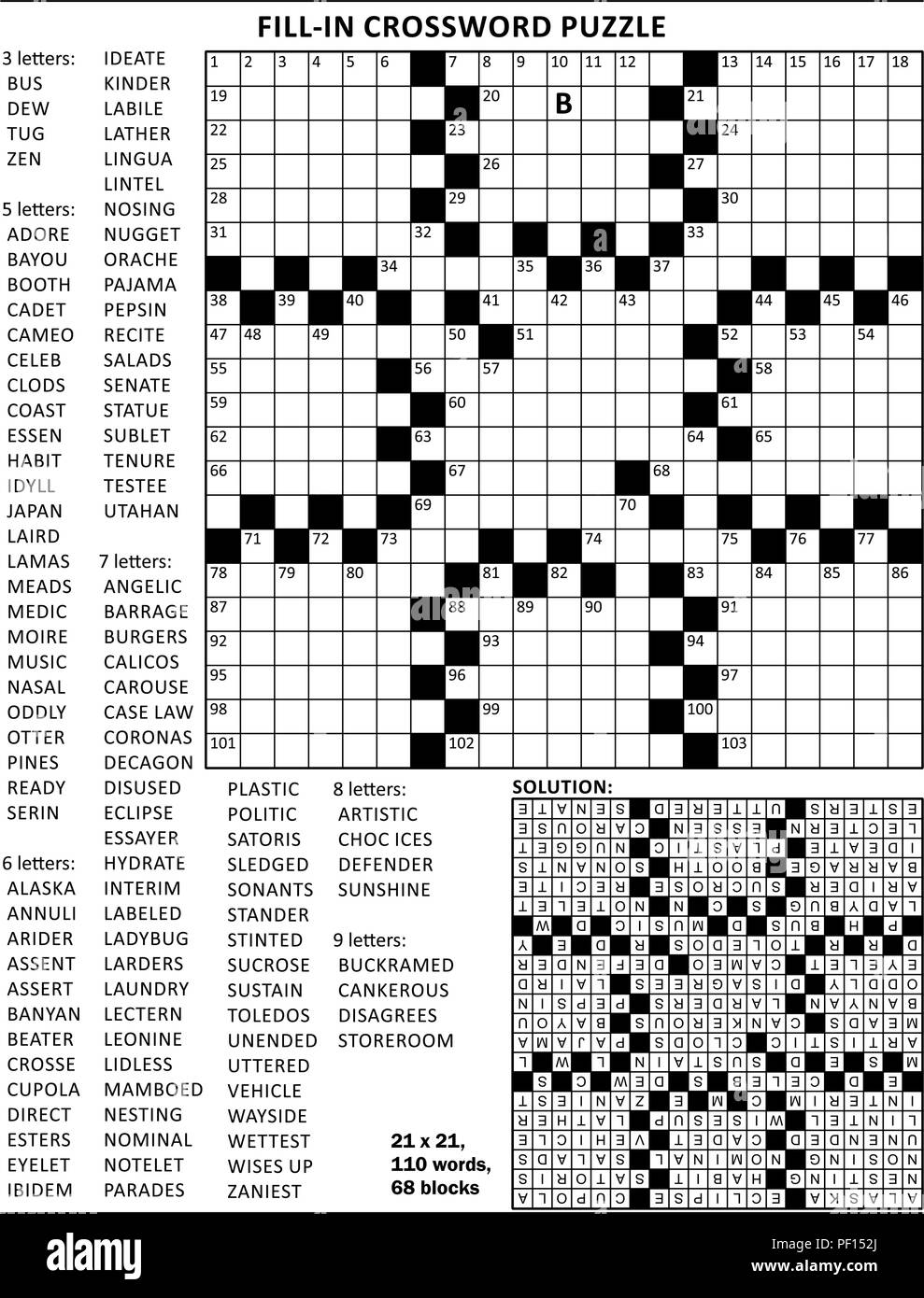 Fill In The Blanks Crossword Puzzle With American Style Grid Of 