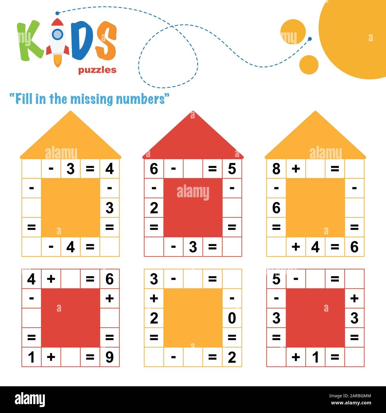 Fill In The Missing Numbers Easy Colorful Math Crossword Puzzles For Preschool Elementary And Middle School Kids Stock Vector Image Art Alamy