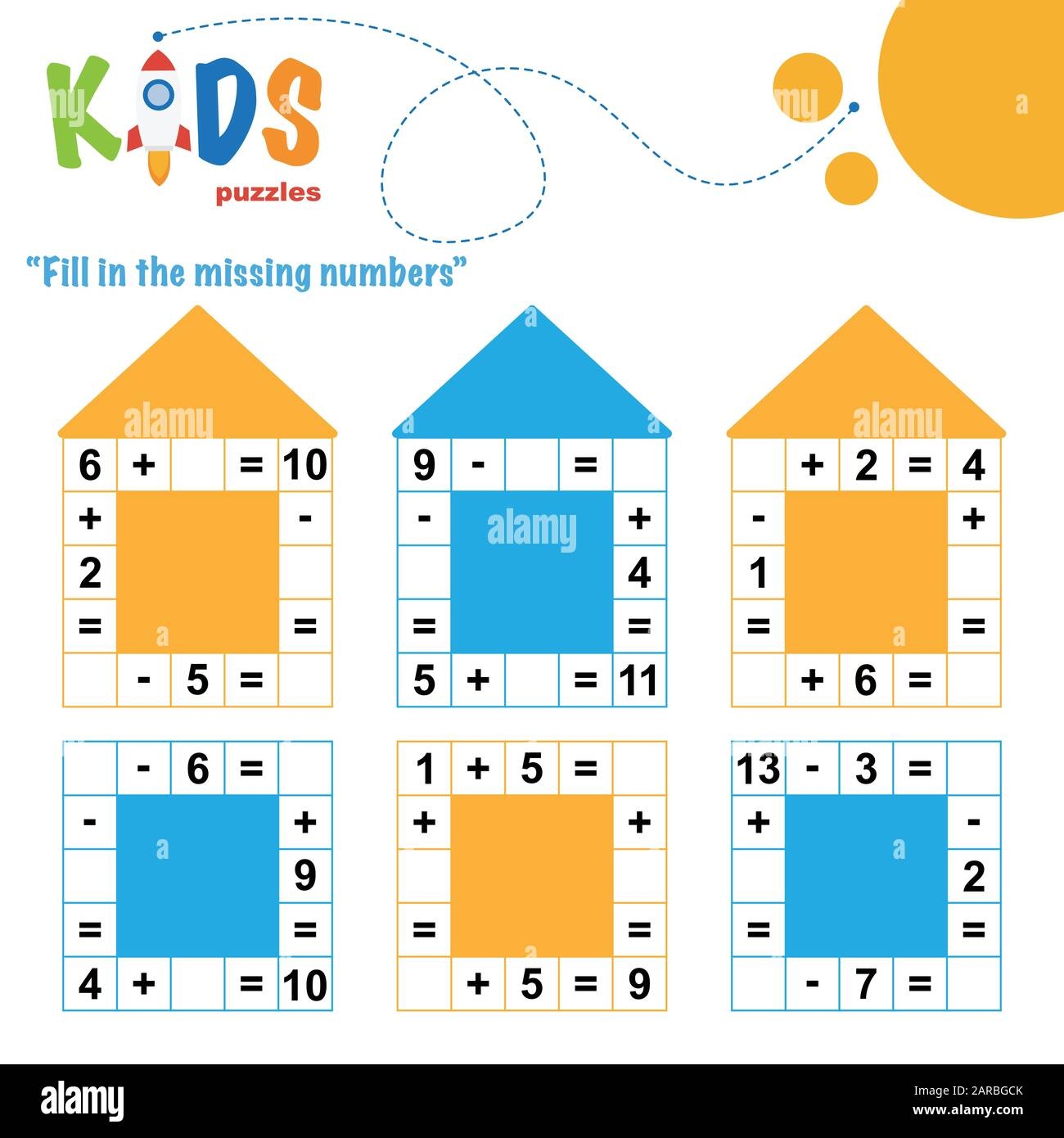 Fill In The Missing Numbers Easy Colorful Math Crossword Puzzles For Preschool Elementary And Middle School Kids Stock Vector Image Art Alamy