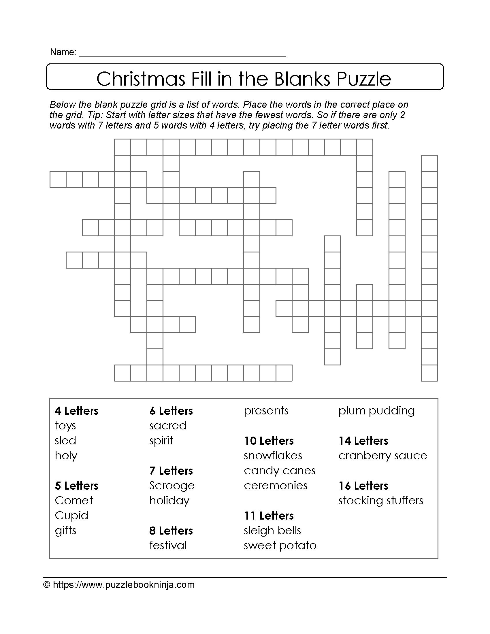 Fill In Crossword Puzzles Printable
