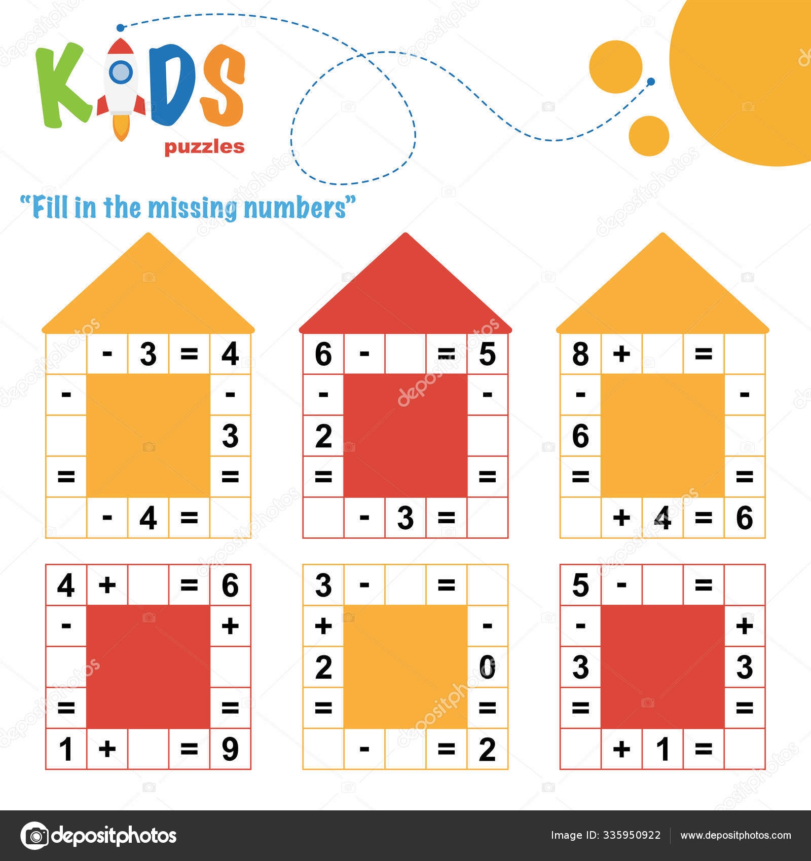 Fill Missing Numbers Easy Colorful Math Crossword Puzzles Preschool Elementary Stock Vector By yekaterinalim 335950922