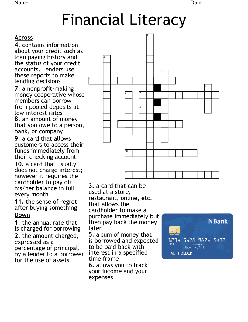 Financial Literacy Crossword WordMint