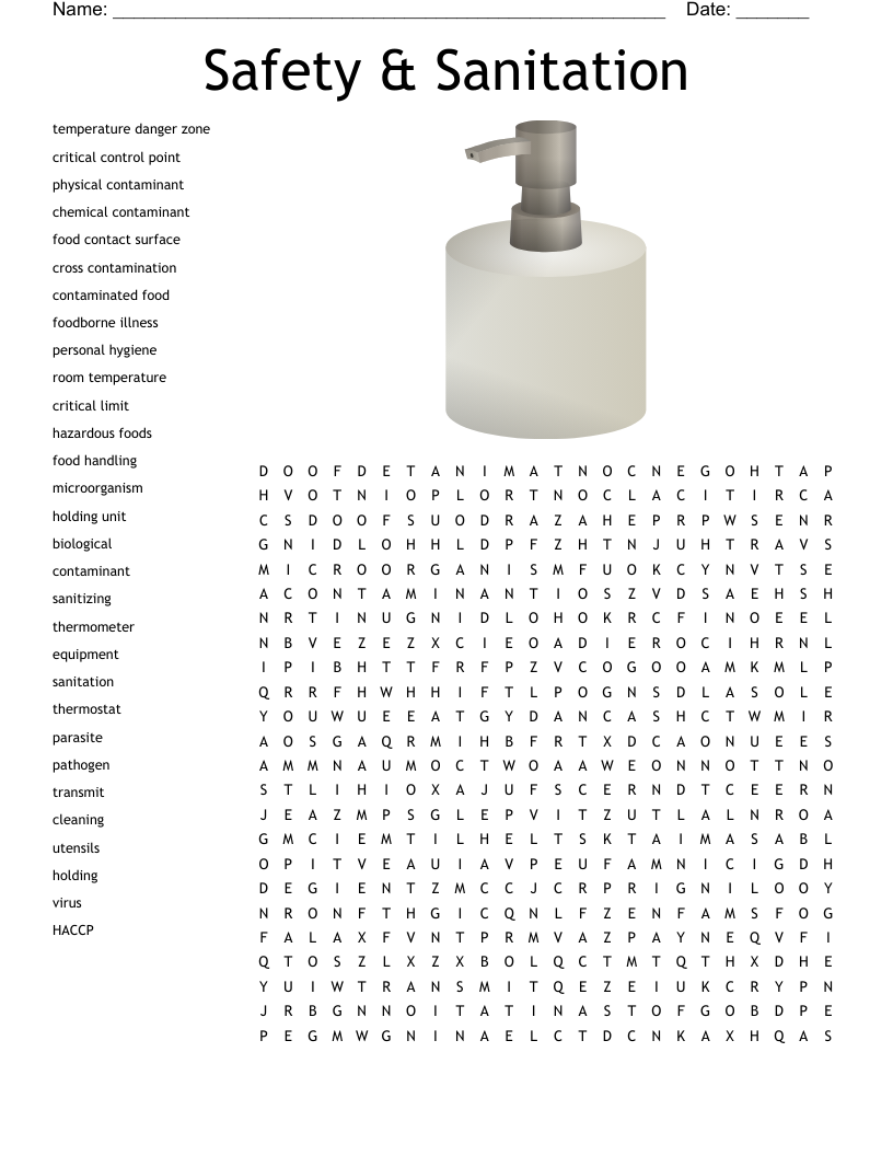 Food Safety Crossword Puzzle WordMint