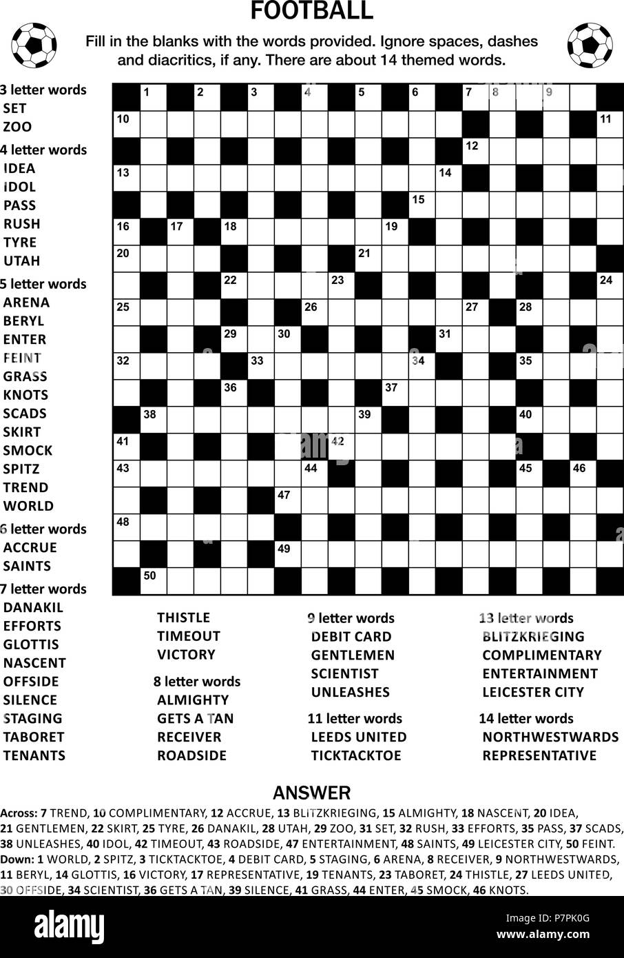 Football soccer Themed 19x19 Criss cross kriss kross Fill In The Blanks Crossword Puzzle Or Word Game English Language Stock Vector Image Art Alamy