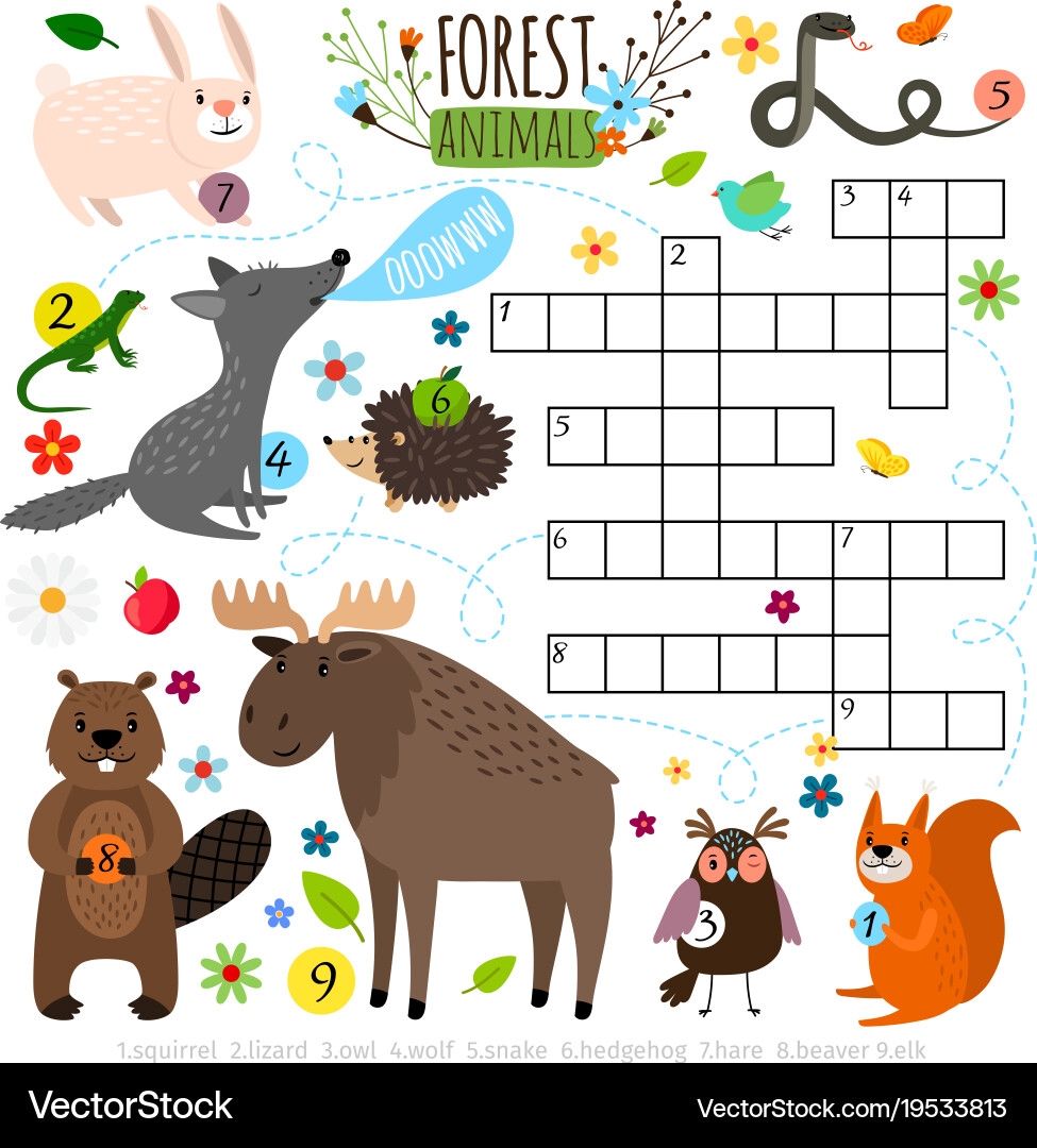 Forest Animals Crossword Puzzle Royalty Free Vector Image