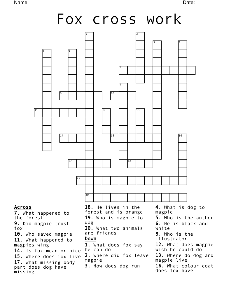 Fox Cross Work Crossword WordMint