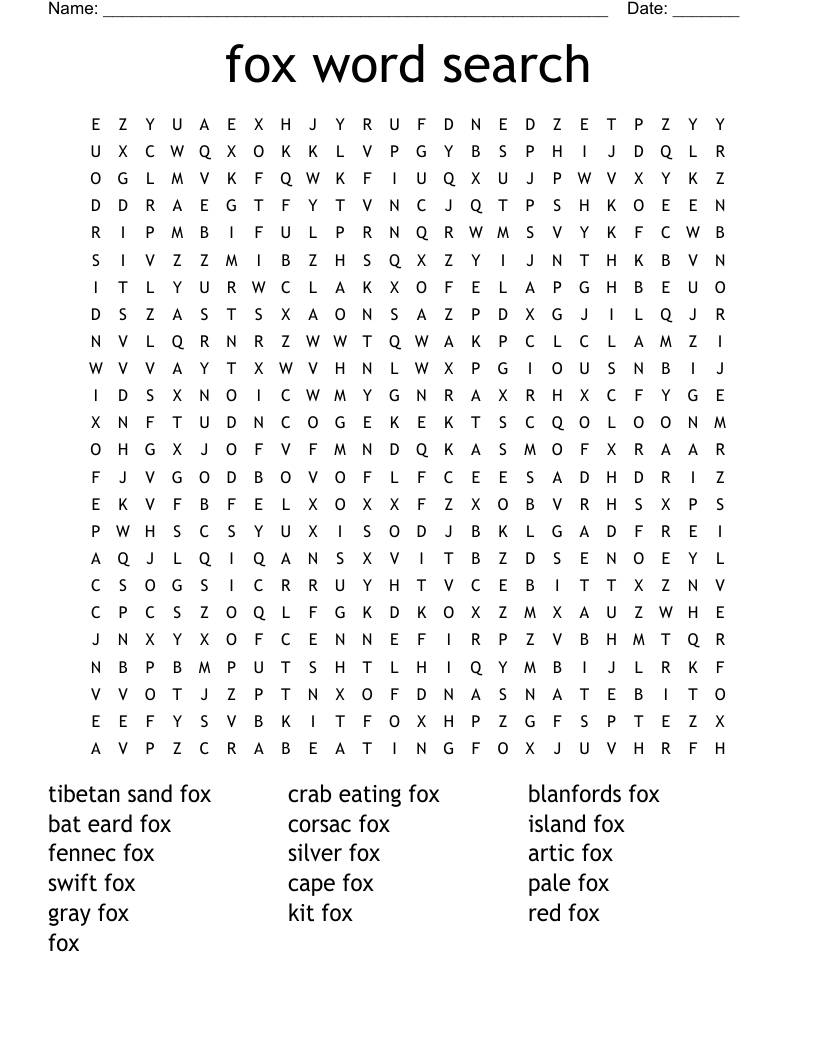 Fox Word Search WordMint