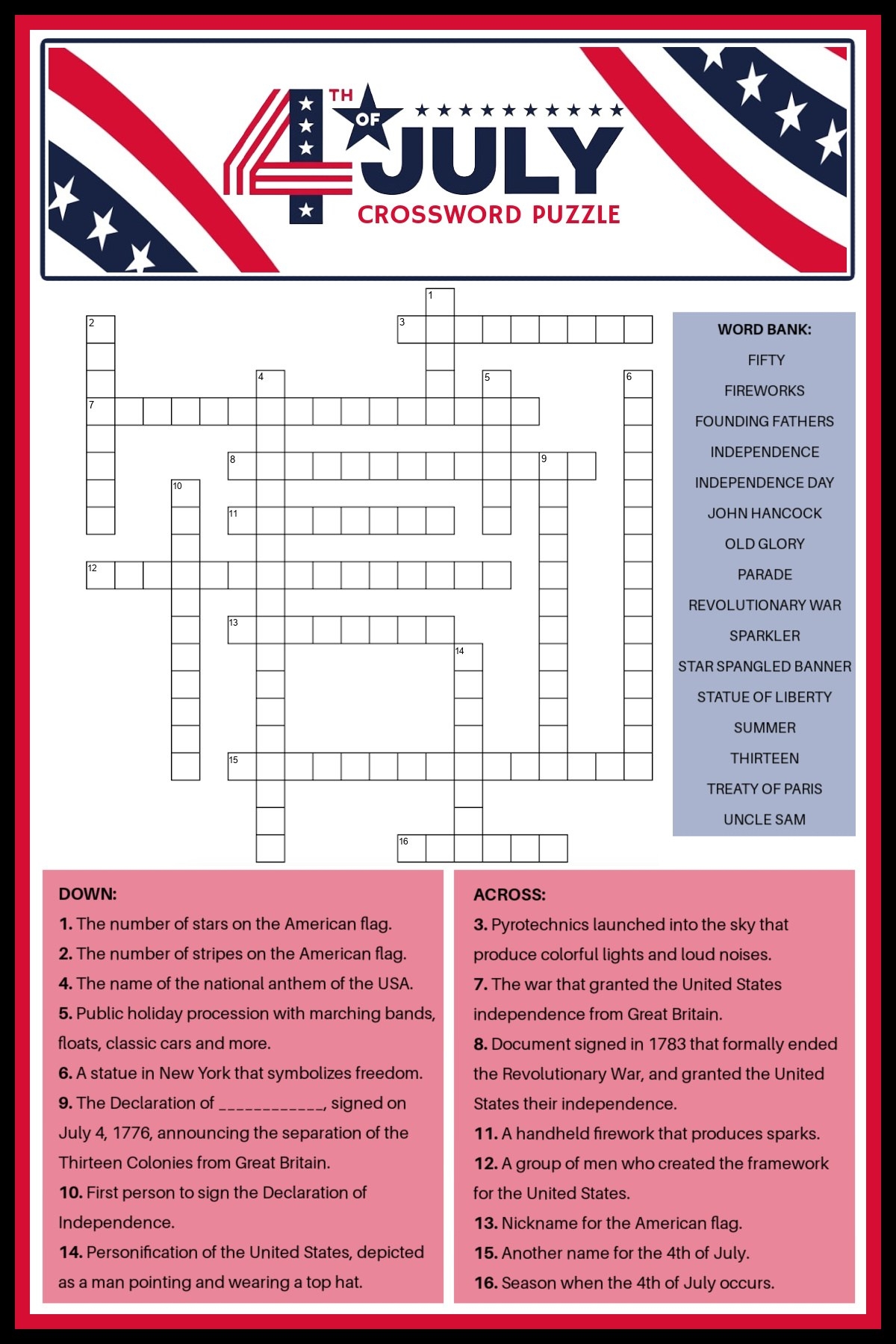 Crossword Puzzles With Word Bank