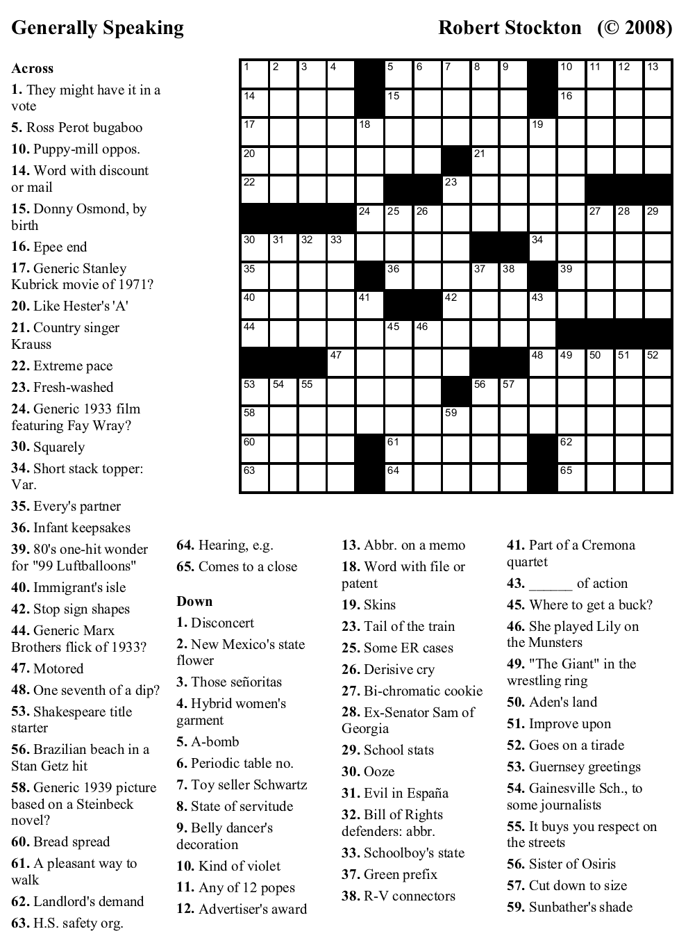 Free Crossword 46 Generally Speaking Beekeeper Crosswords