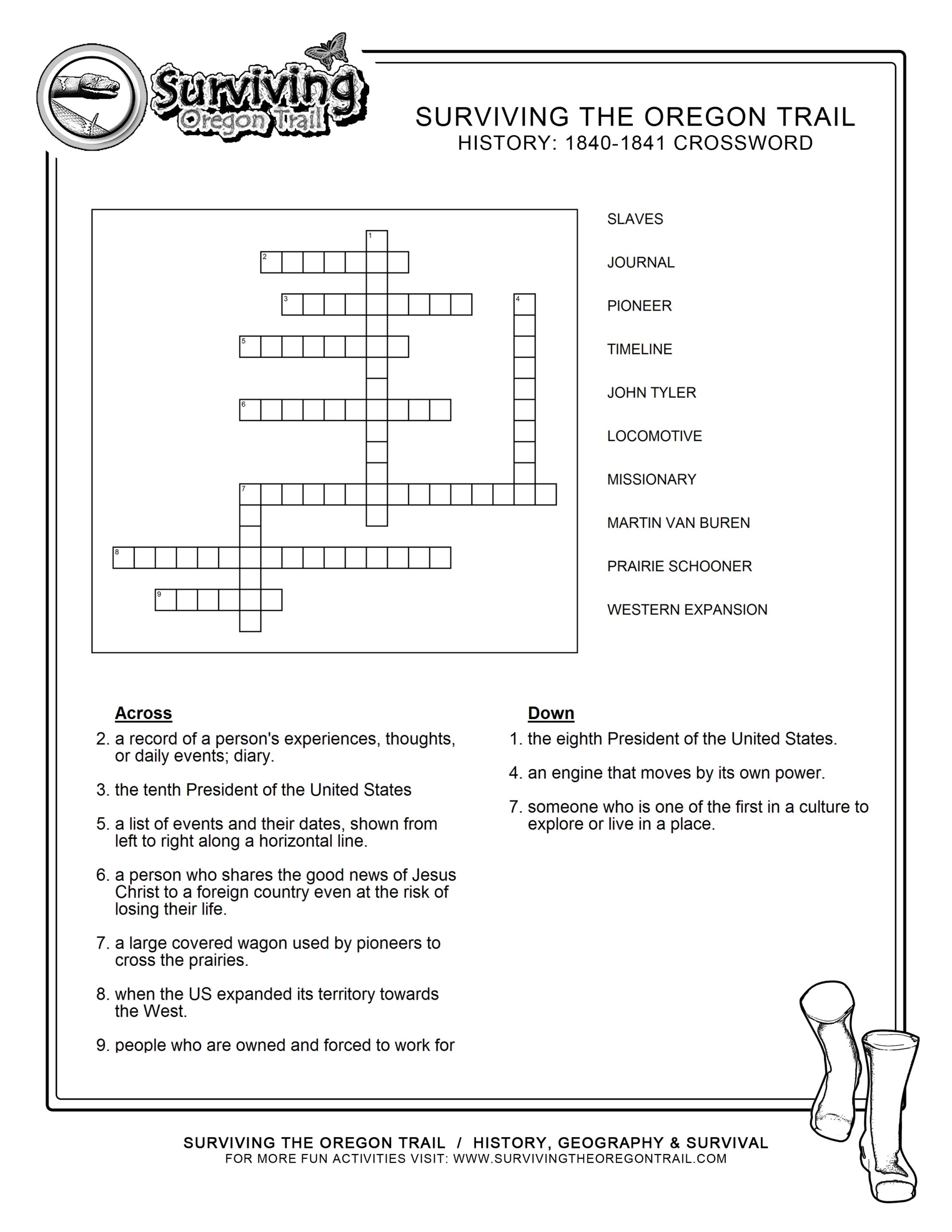 Free Crosswords Puzzle History 1840 41 b Surviving The Worksheets Library
