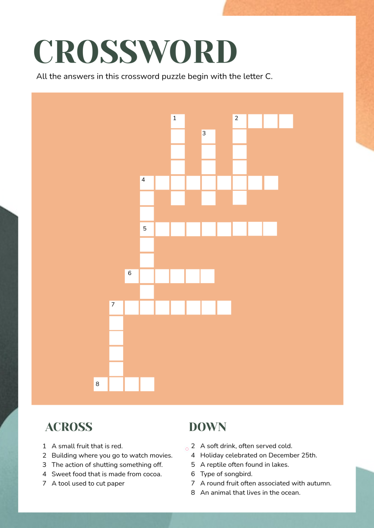 Free Mini Crossword Puzzle For Families Template To Edit Online